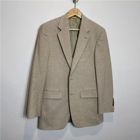 VTG 100% Cashmere Lord & Taylor Neutral Beige Single Breast Sport Coat Blazer 44 - Picture 1 of 14